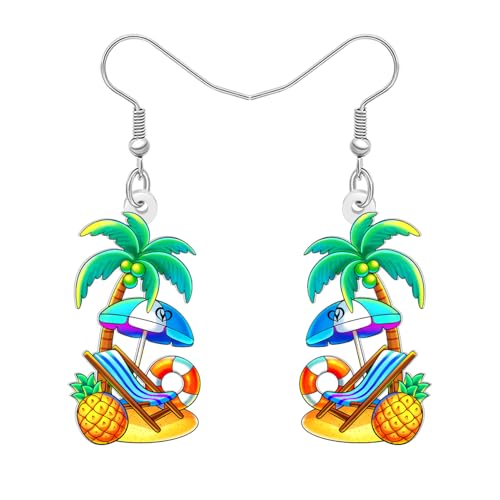 DOWAY Acrylic Funny Hawaiian Vacation Earrings Tropical Jewelry Beach Gifts for Women,Cute Hawaii Ukulele Dangle Summer Earrings Nautical Coastal Jewelry Beachy Luau Accessories (Green)