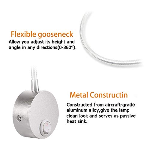 Lysed Book Light For Reading In Bed, Night Light Bed Lamp,Wall Mount Light Reading Lamp,Flexible Led Wall Lamp,Reading Light With Switch And Plug In Cord(3W, Warm White) #TOP2