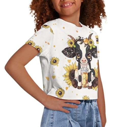 Image of Girls Crop Tops Cute Short Sleeve Shirts Fashion Tees for Kids Casual Crewneck Blouses Size 8-16 Years