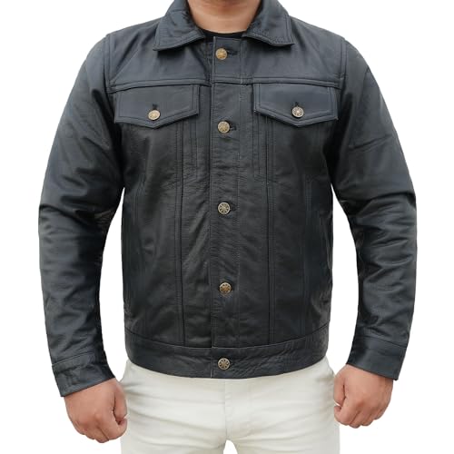 Vintage Style Trucker Jacket Men - Classic Fashion Motorcycle Leather Jacket for Men Collar Jackets For Mens