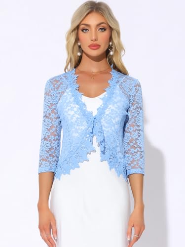 Image of Allegra K Floral Lace Shrugs for Women's Evening 3 /4 Sleeves Formal Elegant Bolero Cardigan