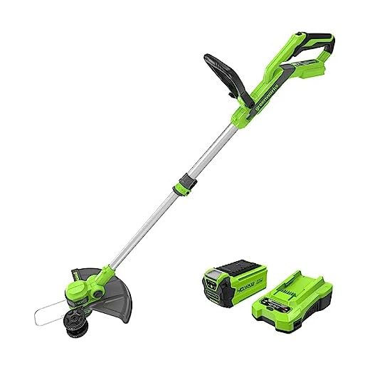 Greenworks 40V Akku Rasentrimmer & Kantenschneider mit Rad für klein-mittelgroße Gärten, 33m Schnittbreite, automatischer Vorschub 1,65mm Nylonfaden, 40V 2Ah Akku & Ladegerät G40LT33K2