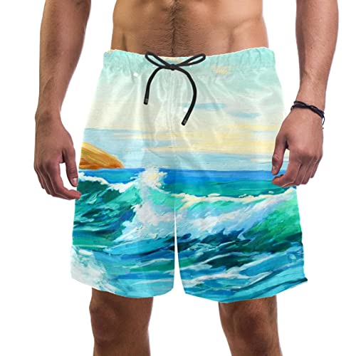 Short de Plage à séchage Rapide JDEZ pour hommes motif vague marine