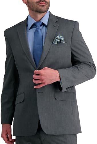 J.M. Haggar Men's 4-Way Stretch Diamond Weave Classic Fit Business Suit Jacket – Dark Grey, Size 50 US