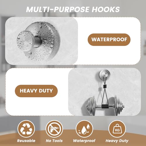 Image of BKV Suction Cup Hooks for Glass Window,Removable Shower Hooks for Inside Shower,Metal Towel Hooks for Bathrooms,2 Pack(Silver)