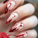 Halloween Blood Press on Nails Almond Fake Nails with Red Blood Designs Glossy False Nails Medium Artificial Glue on Nail Horror Bloody Full Cover Acrylic Stick on Nail for Women 24Pcs