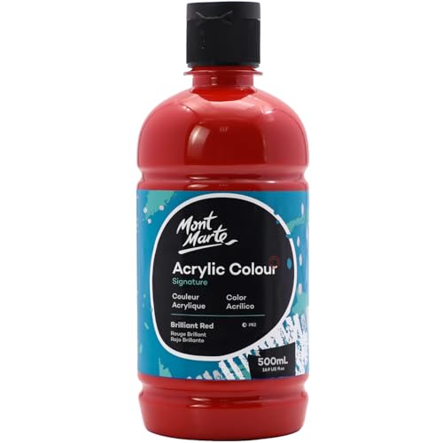 Mont Marte Signature Pintura acrílica rojo brillante, 500 ml, acabado semimate, apta para lienzo, madera, tela, cuero, cartón, papel, tablero DM y manualidades