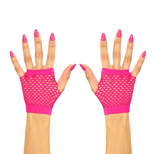 Amakando Originales Guantes Largos Malla Estilo Disco/Rosa Fucsia/Atractivos Guantes Dedos Libres para Mujer/Incomparable para Fiestas temáticas y Fiesta de Disfraces Cover