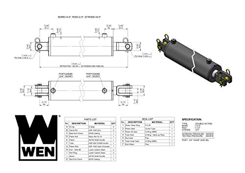 Image of WEN CC4008 Clevis Hydraulic Cylinder with 4-inch Bore and 8-inch Stroke