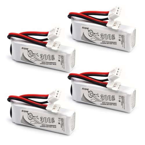 (4-Pack) 7.4V 300mAh 20C LiPo Battery Replacement for WLTOYS F959 XK DHC-2 A600 A700 A800 A430 RC Glider Drone with 2 USB Chargers