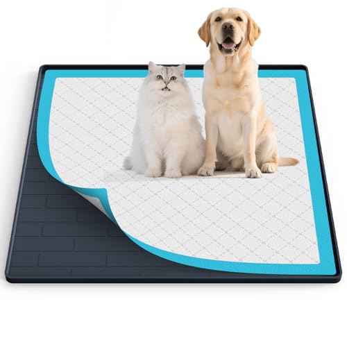 Pee Pad Tray Holder for Dogs,Non-Slip Silicone Dog Puppy Pad Holder,24 x 24 Square Puppy Potty Training Pads,No Spill Raised Lip High Edge,Portable, Leak-Proof Mat Trays for Indoor Floor Protection