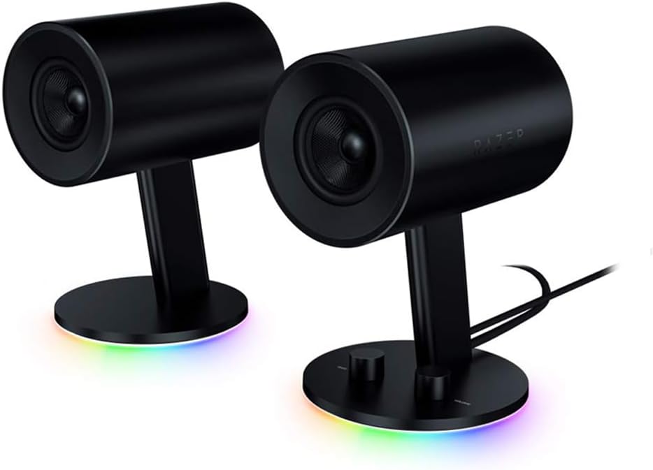 Razer Nommo Chroma - 2.0 Gaming Speakers RGB Chroma (Custom Woven Glass Fibre 3-inch Drivers, Rear-Facing Bass Ports, Bass Knob with Automatic Gain Control) Black