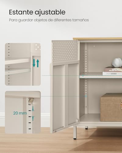 Miniatura 8 de Songmics Armario De Almacenamiento, Aparador De Metal, Doble Puerta Magnética, Estante Ajustable, Marco De Acero, 40 X 80 X 76 Cm, Beige Arena Y Beige Natural Lsc102l01
