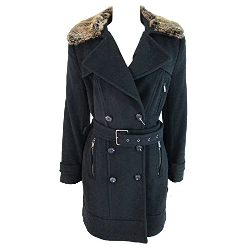 Marc New York by Andrew Marc Women's Conquer Wool Jacket Trench Coat Fur Trim Black (6)