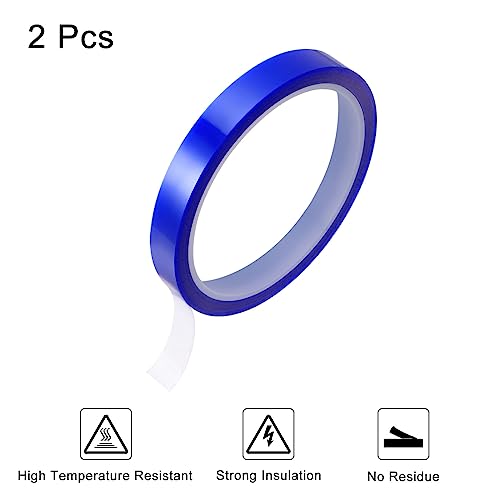 Image of HARFINGTON 2 Rolls Heat Tape High Temperature Heat Resistant Tape 10mmx33m(108ft) Sublimation Thermal Heat Transfer Tape for Sublimation Press No Residue, Blue