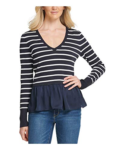 Dkny Womens Knit Striped Pullover Sweater Navy Xl #TOP12