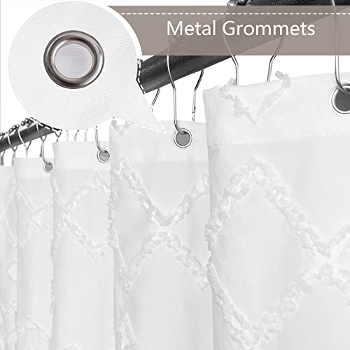 Tisukapy Boho Shower Curtain White Shower Curtains For Bathroom Tassle Tufted Chevron Textured Modern Shower Curtain Set With 12 Hooks, 72 X 72 Inches #TOP2