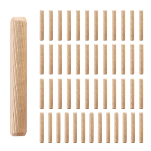 50 Pcs Wooden Dowels 6mm X 50mm Cabinet Drawer Round Wood Dowel Wood Pins Twill Fluted Dowel Pins Grooved Dowels Plugs, for Furniture Door Art Woodwork Carpentry Craft DIY