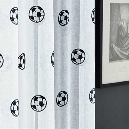 Cortinas Dormitorio Modernascortina Transparente De Tul para Niños, Sala De Estar, Dormitorio, Cortina De Tul De Fútbol Blanco,A-1 （1Pcs）,W39In*H51In