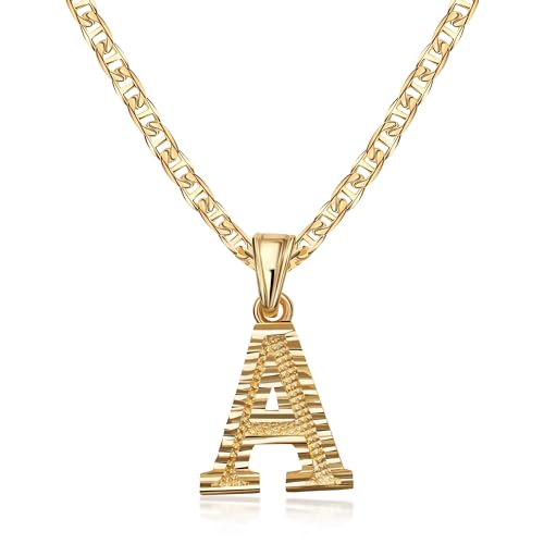 Barzel 18K Gold Plated Initial Necklace with Diamond Cut Initial,18