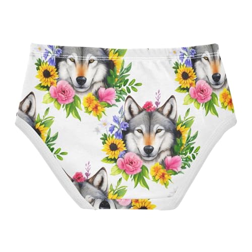 Joisal Cotton Girls Underwear Toddlers Watercolor Wolf Flowers White Girl Panties Cute Cartoon Undies Kids Briefs 2t2