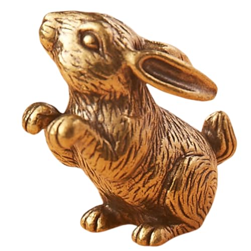 Yahu Lando Solid Brass Mini Rabbit Statue (1.34 H 0.83 W) Handcrafted Easter Bunny Figurine Vintage Animal Ornament for Home Office Desktop Decor Unique Easter Gift for Kids Adults