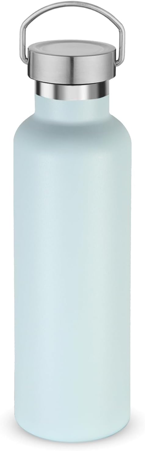 Volhoply 24oz Insulated Standard Mouth Water Bottle with Plastic & Stainless Steel Combination Lid, 304 18/8 Double Wall Vacuum Insulated Water Bottles, Reusable Metal Flask, Keeps Hot&Cold(Fog,1)