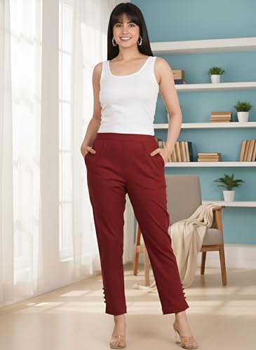 Image of Yash Gallery Women's Regular Fit Mid Rise Solid Lycra Trouser Regular Pants