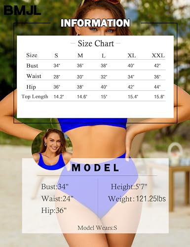 Image of BMJL Women's High Waisted Bikini Sets Sporty Two Piece Swimsuits Color Block Tummy Control Modest Bathing Suit
