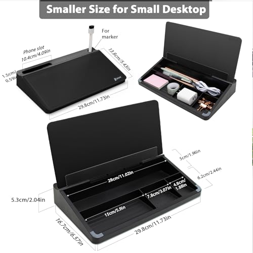 Varhomax Kleines Schreibtisch-Whiteboard aus Glas mit Trockenabwischfunktion, Desktop-Whiteboard mit Aufbewahrung, To-Do-Liste, Notizblock, Schreibtisch-Begleiter und Tastaturständer (schwarz)