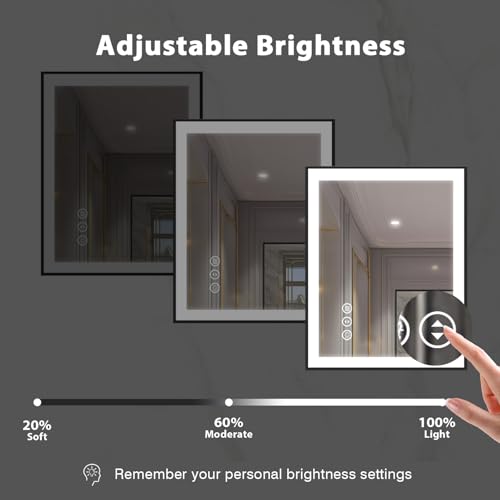 30x36 Lighted Mirrors for Bathroom Wall, Modern Rectangle Matte Black Mirror, Tempered Glass,Double Lights, 3 Colors Dimmable Temperature, IP54 Enhanced Anti-Fog, Memory (Horizontal/Vertical)