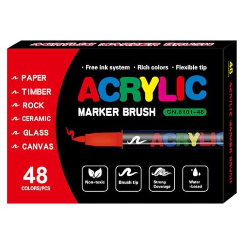 Marqueurs acryliques 48 couleurs pour peindre du bois et des galets en famille