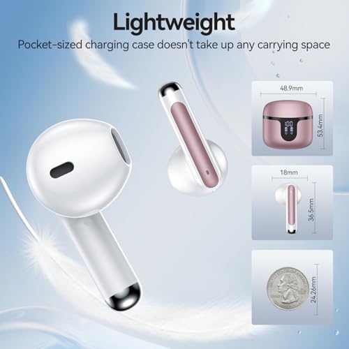 Image of Wireless Earbuds, Bluetooth 5.4 Headphones HiFi Stereo with 4 HD Mic, 50H Playtime Bluetooth Earbuds with Dual LED Display, IPX7 Waterproof Wireless Earphones, Touch Control Ear Buds,USB-C, Rosa Gold