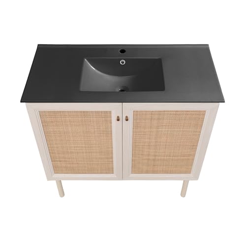 Image of Swiss Madison Classe 36 in. White Oak Bathroom Vanity with Black Ceramic Sink Top