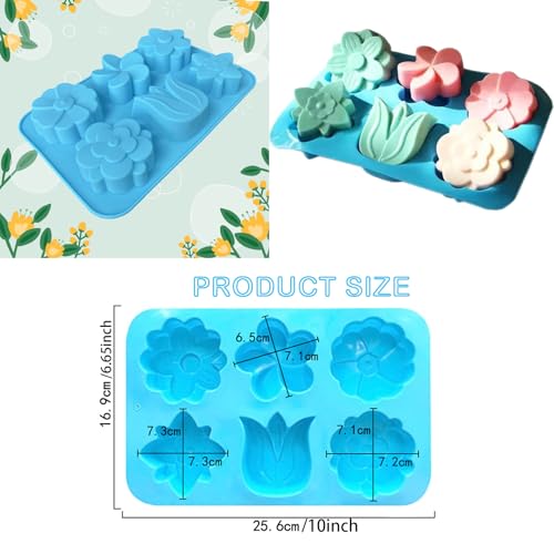 Seife Selber Machen Set Erwachsene - 500g Seifenbasis zum Basteln Erwachsene Frauen, 6 Silikonformen, 7 Pigmente, 4 ätherische Öle, 2 Arten getrocknete Blumen & DIY, Seife Herstellen, Geschenk - Blau