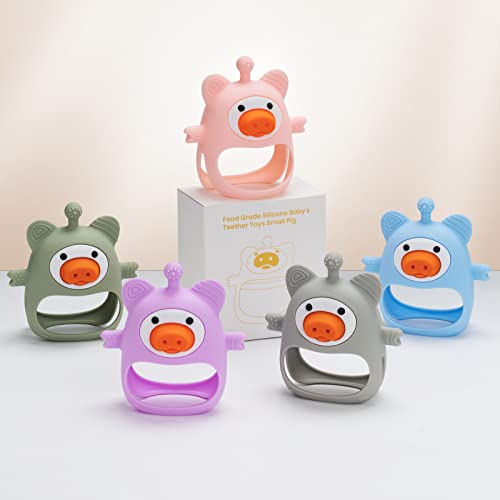 Mqgx Silicone Teething Toys For Babies 0-6 Months Never Drop Pig Bpa Free Baby Teething Toys, Infants Mitten Teether For Soothing Teething Pain Relief, Chew Toys For Sucking Needs (Blue) #TOP6