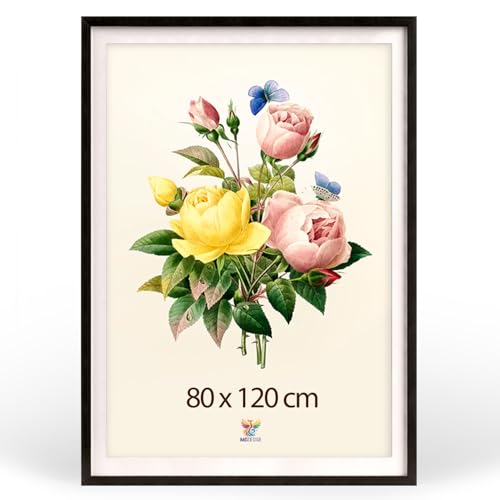 MG Design Bilderrahmen 80 x 120 cm Posterrahmen mit Schwarz Hochprofil-Holzrahmen und bruchsicherem Acrylglas mit Passepartout Hoch & Quer mit verstärkter Wandaufhängung