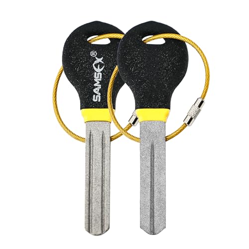 SAMSFX Fishing Hook Sharpener Hook File for Fishing Diamond File with Handle Portable Double Sided Fine and Medium Grits for Men (Black & Yellow)