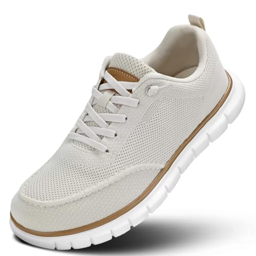 Men's Casual Slip-on Shoes Loafers for Men Non Slip Boat Shoes Dress Sneakers Mesh Business Oxfords Work Lightweight Comfortable Soft Sole Walking Beige