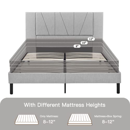 Flolinda Full Size Bed Frame Upholstered Platform With Complete Headboard And Strong Wooden Slats, No Box Spring Needed, Easy Assembly,Grey #TOP7