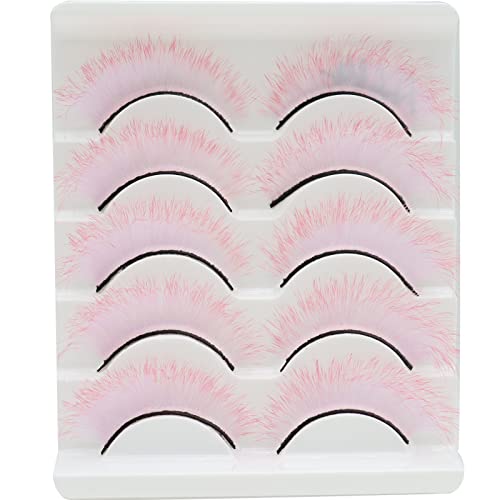 Daoder Eyelashes Colored Lashes Fluffy Mink Lashes Pink On End Luxury Wispy Dramatic Cat Eye Long Thick Cosplay Costume Halloween Eye Lashes 5 Pairs (Pink) #TOP4