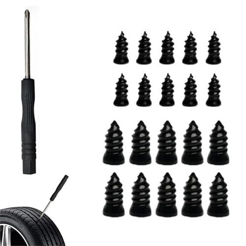 Tire Fix Rubber Nail, Tire Repair Rubber Nail Kit, TireFix Rubbers Screw, Screw in TireRepair Plugs, Tirefix RubberNail Kit with 2 Sizes, Fast Self-Service TireRepair Tools for Car, Truck (20pcs)