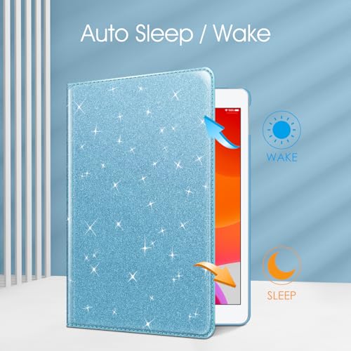 Image of Fintie Rotating Case for iPad 9th Generation (2021) / 8th Generation (2020) / 7th Gen (2019) 10.2 Inch - 360 Degree Rotating Stand Cover with Pencil Holder, Auto Wake Sleep, Glittering Blue