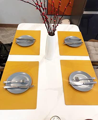 Weabetfu Faux Leather Heat Resistant Placemats For Dining Table Set Of 6,Washable Wipeable Table Mats,Waterproof Anti-Slip Pu Kitchen Table Place Mats For Indoor & Outdoor,Easy To Clean,Yellow #TOP6