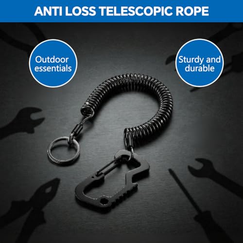 Image of Proberos 2Pcs Fishing Lanyard Safety Rope, 1.2m Extendable Heavy Duty Retractable Coiled Lanyard Stainless Steel Security Tether with Locking Carabiner, for Keys, Fishing Gear, Camping & Outdoor Use