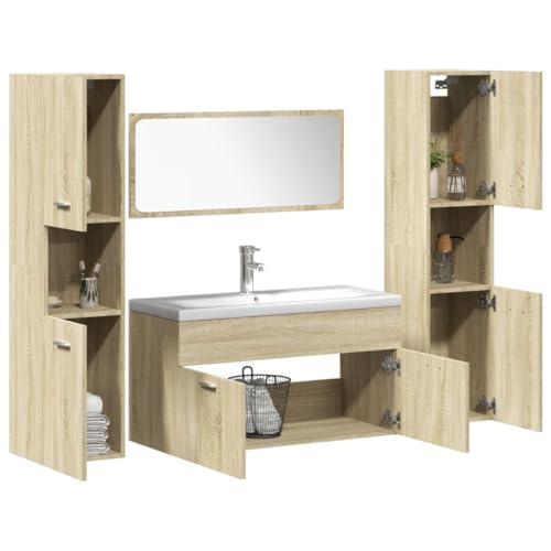 Brokky Juego de Muebles de baño 5 pzas Muebles baño Conjunto Muebles de baño Muebles auxiliares de baño Madera ingeniería Roble Sonoma / 3325012