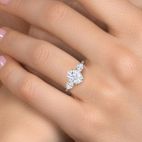 Gem Stone King 925 Silver and 10K Yellow Gold White Moissanite Engagement Ring For Women | 2.90 Cttw | Oval 9X7MM | Gemstone Birthstone | Available in Size 5,6,7,8,94