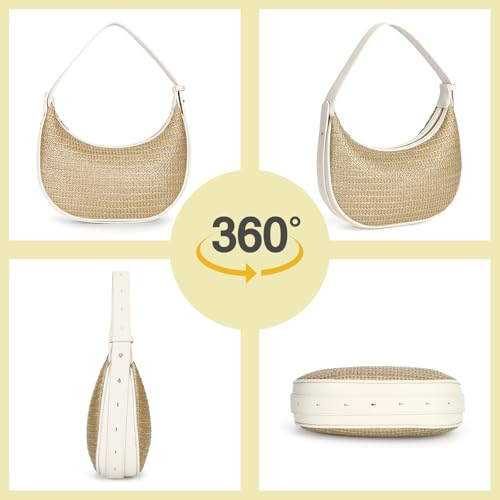 Herald Straw Crossbody Bag for Women Beach Woven Hobo Handbag Summer Chic Crescent Shoulder Purses with Adjustable Strap3