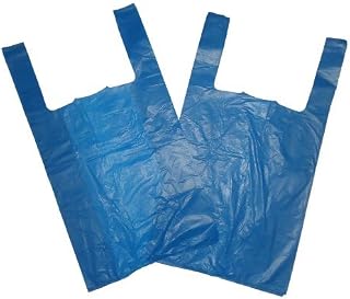 Venuscello® 500 x Vest Style Carrier Bags Blue Plastic 11" x 17" x 21" Heavy Duty Carry Bags for Vegetables Fruits Groceries Shopping