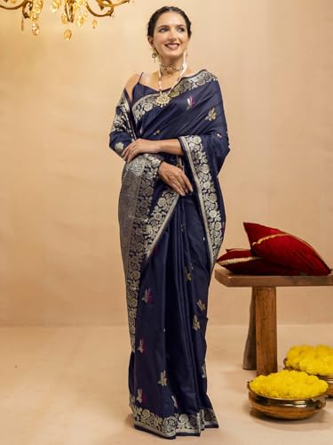 Image of SIRIL Women's Silk Dual Tone Jacquard Banarasi Saree with Unstitched Blouse Piece